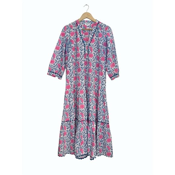 Pink City Prints Dresses & Skirts - Pink City Prints Floral Block Print Cotton Midi Dress Pink‎ Blue Boho Small